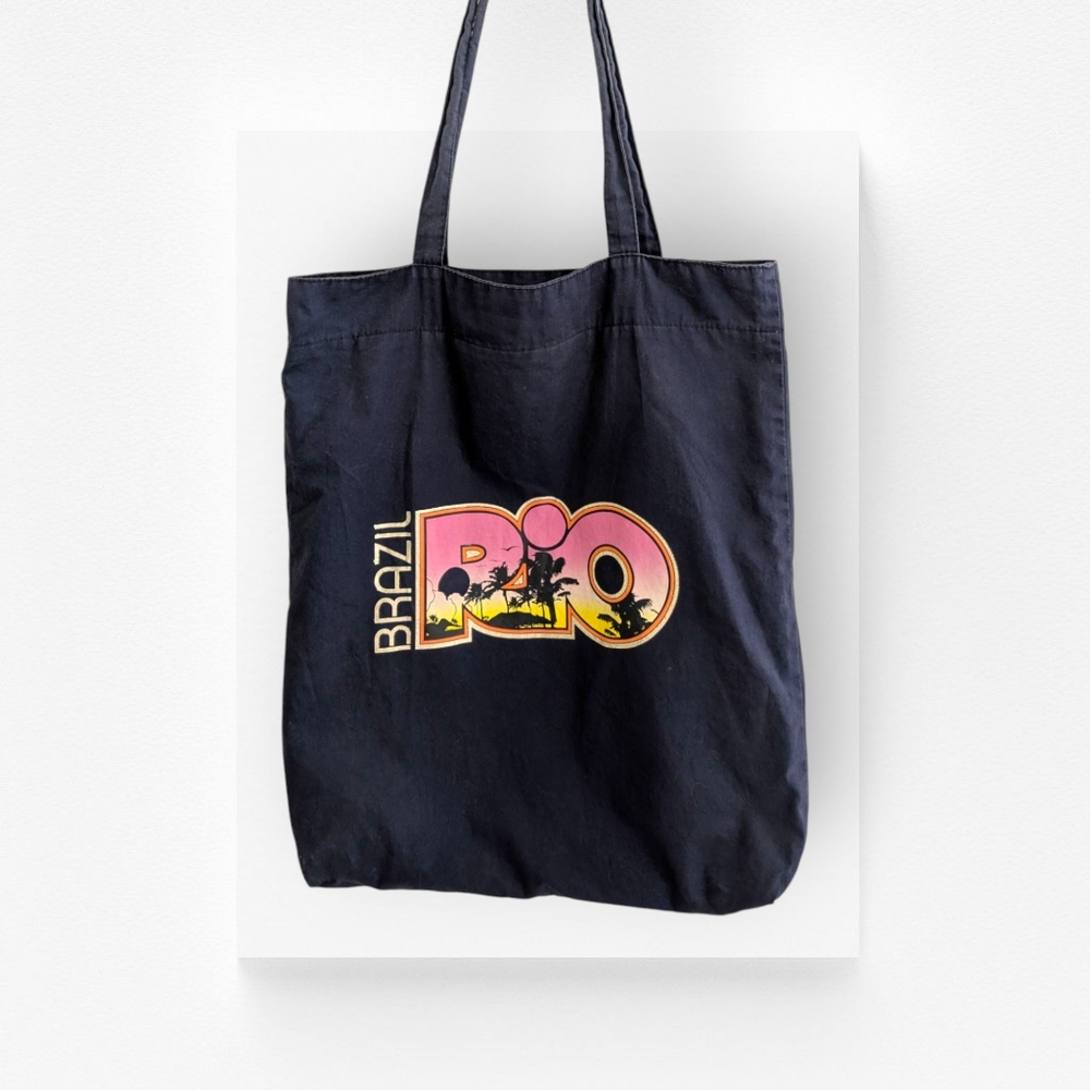 Vintage Y2K Old Navy Tote Bag Navy Blue Rio Screen Print